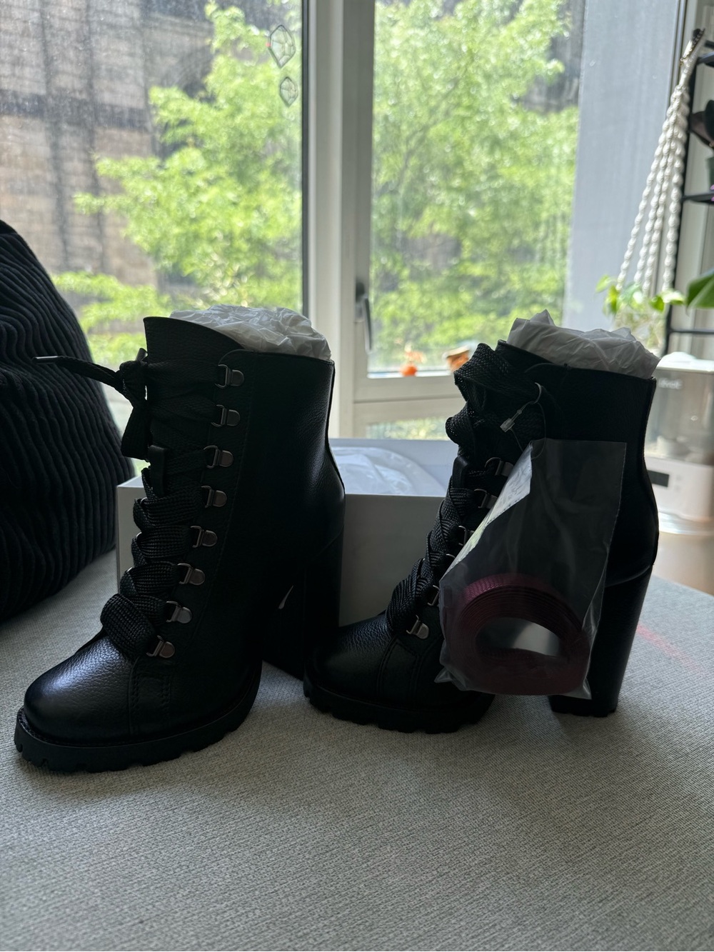 SCHUTZ Black Lace-Up Chunky Heel Ankle Boots